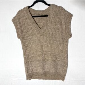 Vintage Handmade Tan Beige V Neck Knit Sweater Vest L Dadcore Grandpacore